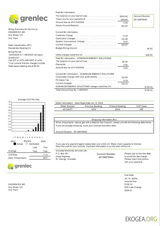Modèle Word et PDF de facture de services publics de Grenade Electricity Services